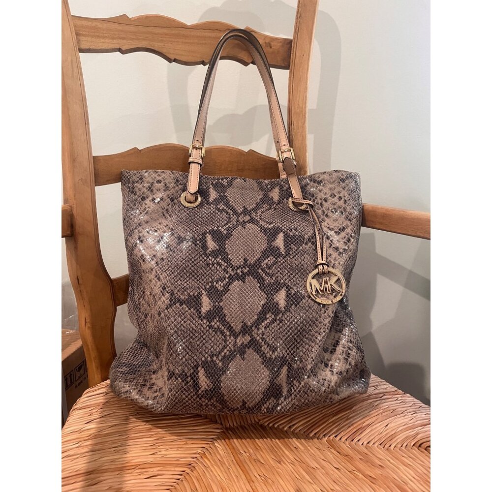 Michael Kors Snakeskin Embossed Leather Tote Shopper Bag